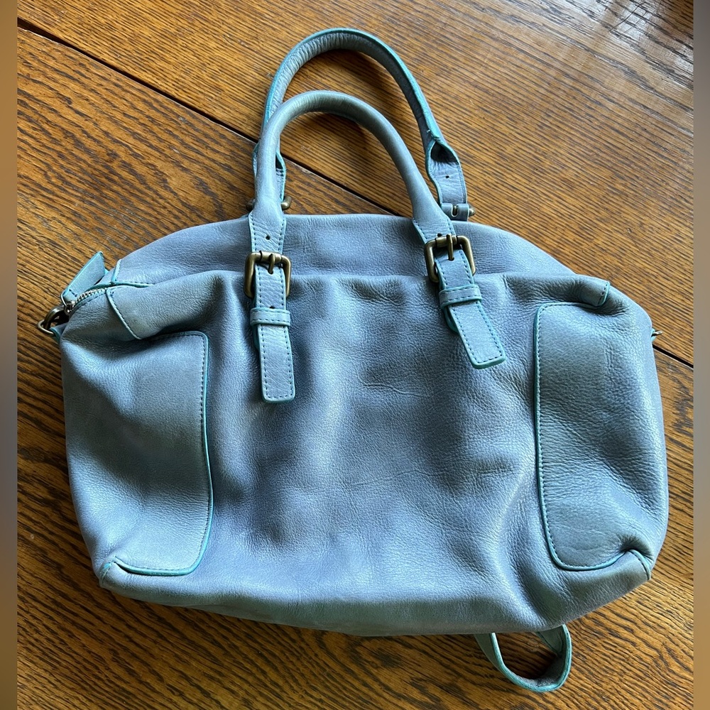 Gerard Darel 24H Blue Buttery Leather Handbag Tote Hobo Bag